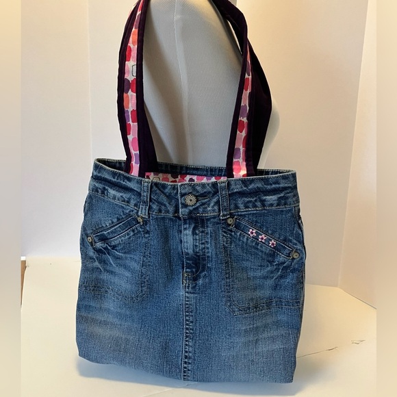 Denim Upcycled Tote, Handmade - Picture 1 of 8